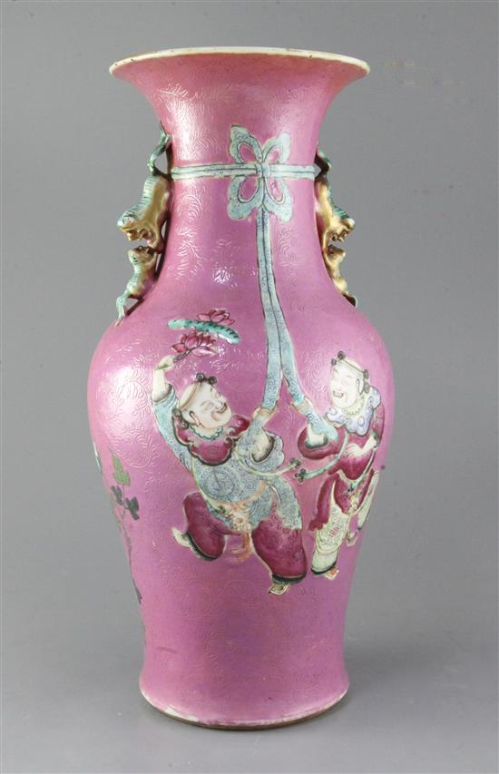 A large Chinese pink ground vase, late 19th century, 45.5cm